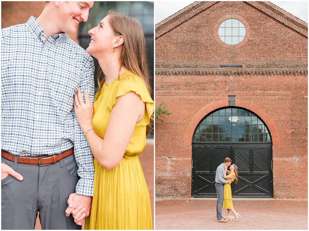 Engagement couple at historic tredegar ironworks doors in richmond virginia