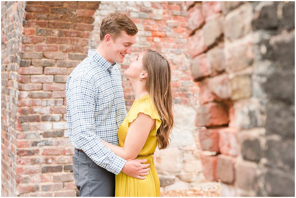 Engagement couple at historic brick arch at tredegar in richmond virginia