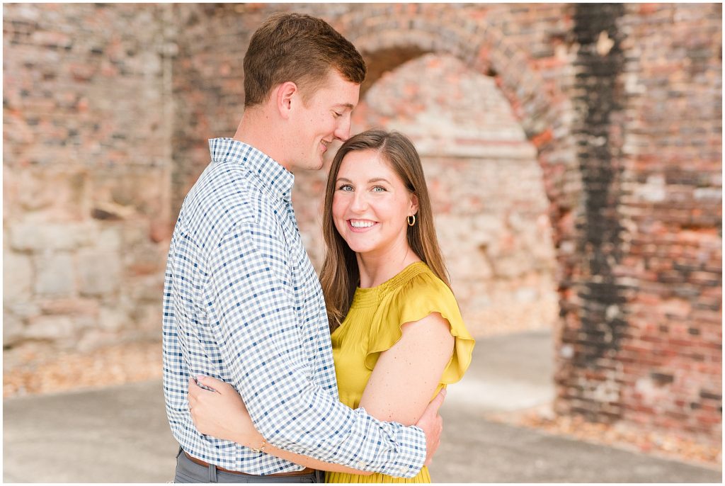 Engagement session at historic brick arch near tredegar museum in richmond virginia