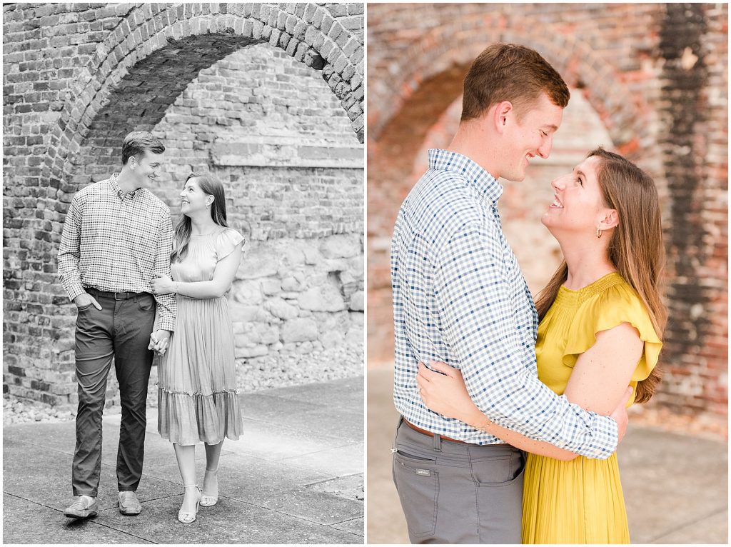 Engagement session at historic brick arch at tredegar museum in richmond virginia