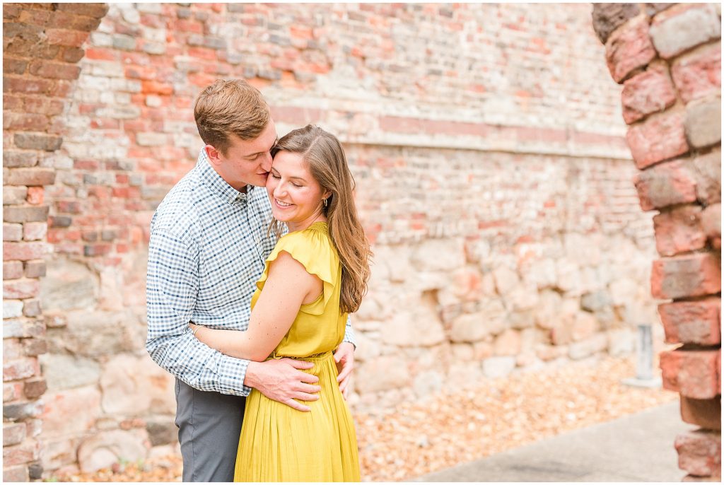 Engagement session at historic brick arch at tredegar museum in richmond virginia