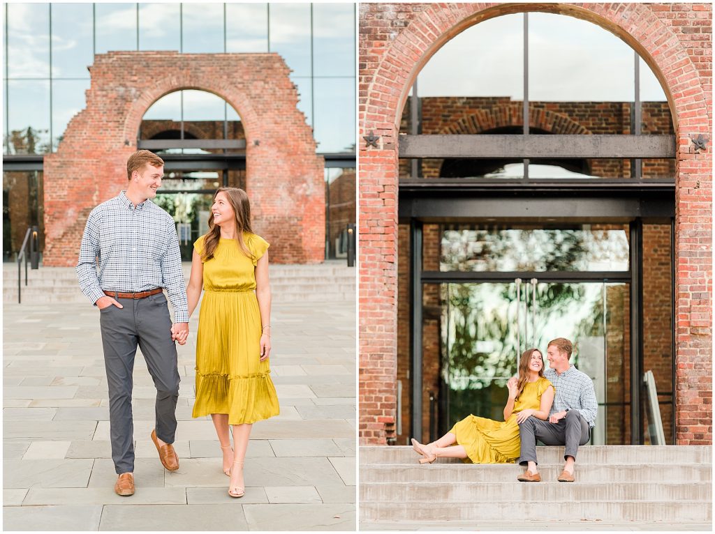 engagement session in front of historic brick arch at tredegar museum in richmond virginia