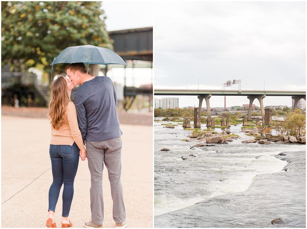engagement couple at t. pottersfield bridge at the james river in Richmond Virginia