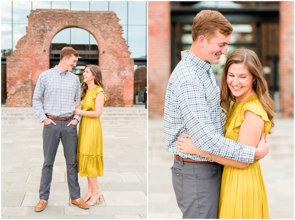 engagement couple in front of historic tredegar museum in richmond virginia